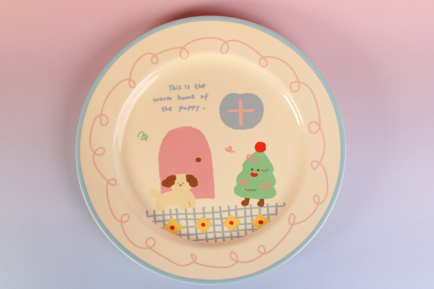Kawaii Puppy Home Ceramic Dish – Warm Puppy & Christmas Tree Plate, Hand-Painted-Lovely Plates for home ritual meals – Dessert Plate -High Value Breakfast Plate