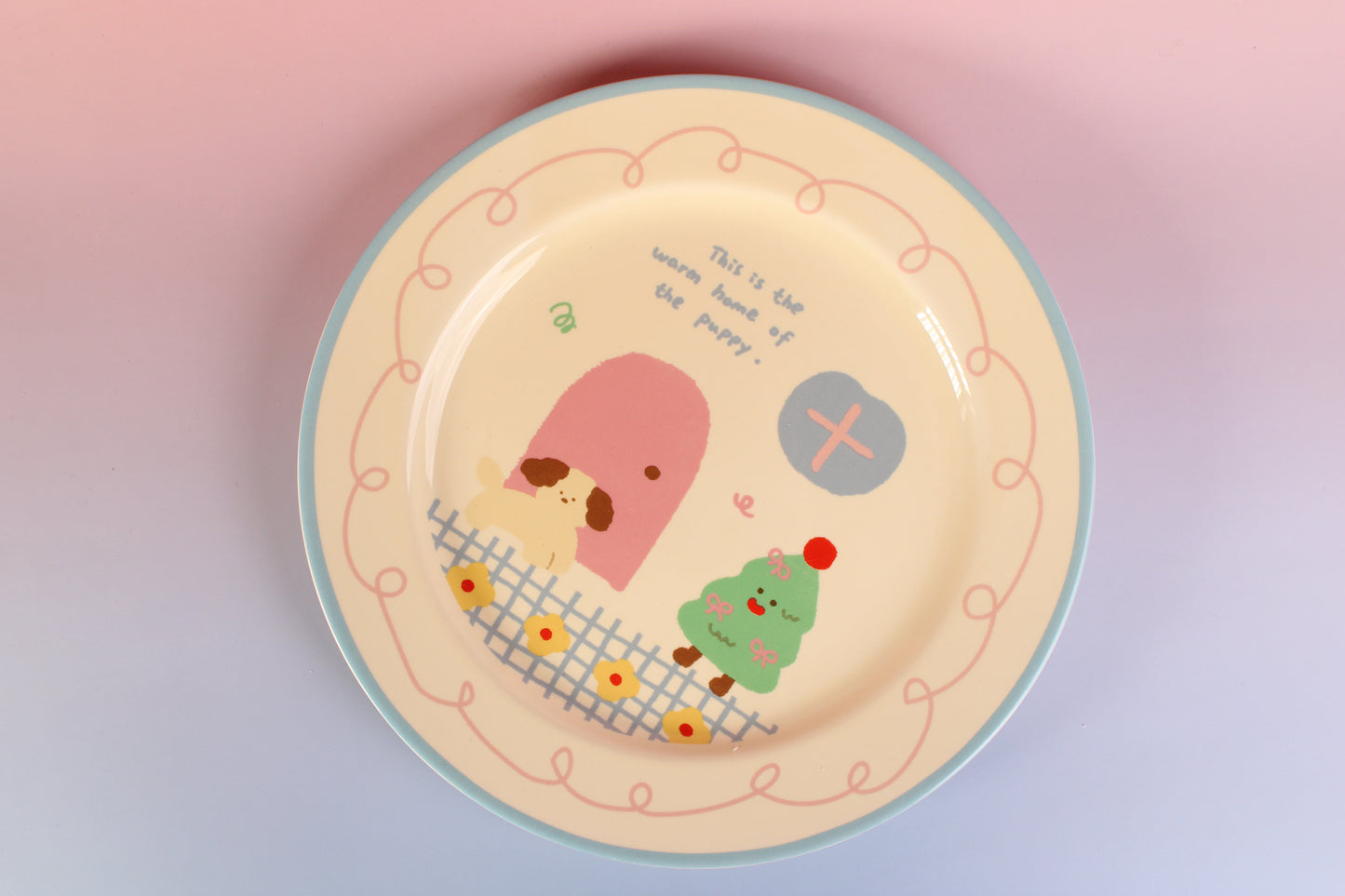 Kawaii Puppy Home Ceramic Dish – Warm Puppy & Christmas Tree Plate, Hand-Painted-Lovely Plates for home ritual meals – Dessert Plate -High Value Breakfast Plate