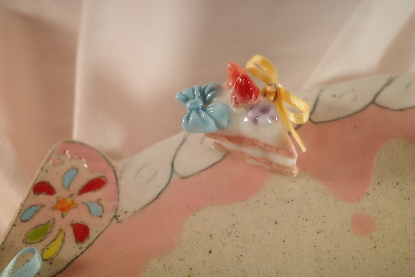 Dreamy Pastel Bunny Stars Plate-Oval Ceramic with Colorful Checkered Basket, Coquette Handcrafted Tray